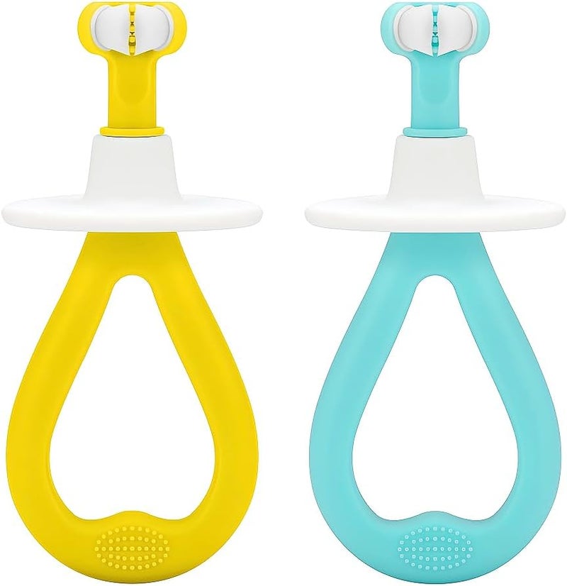 FOREVIVE Baby Toothbrush 12 Months and Up,Toddler Training Toothbrush with Soft Silicone Bristles,Great Gifts for Kids for Various Day (Yellow+Green) - Image 1